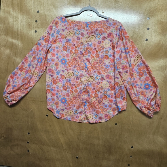 MISSLOOK Flowerchild Hippie Love Peace Paisley Balloon Sleeve V Neck Top XL - Picture 2 of 6